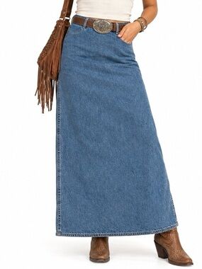 Christopher & Banks Denim Maxi Skirt Size 4 Vintage Y2K Long Jean Skirt
